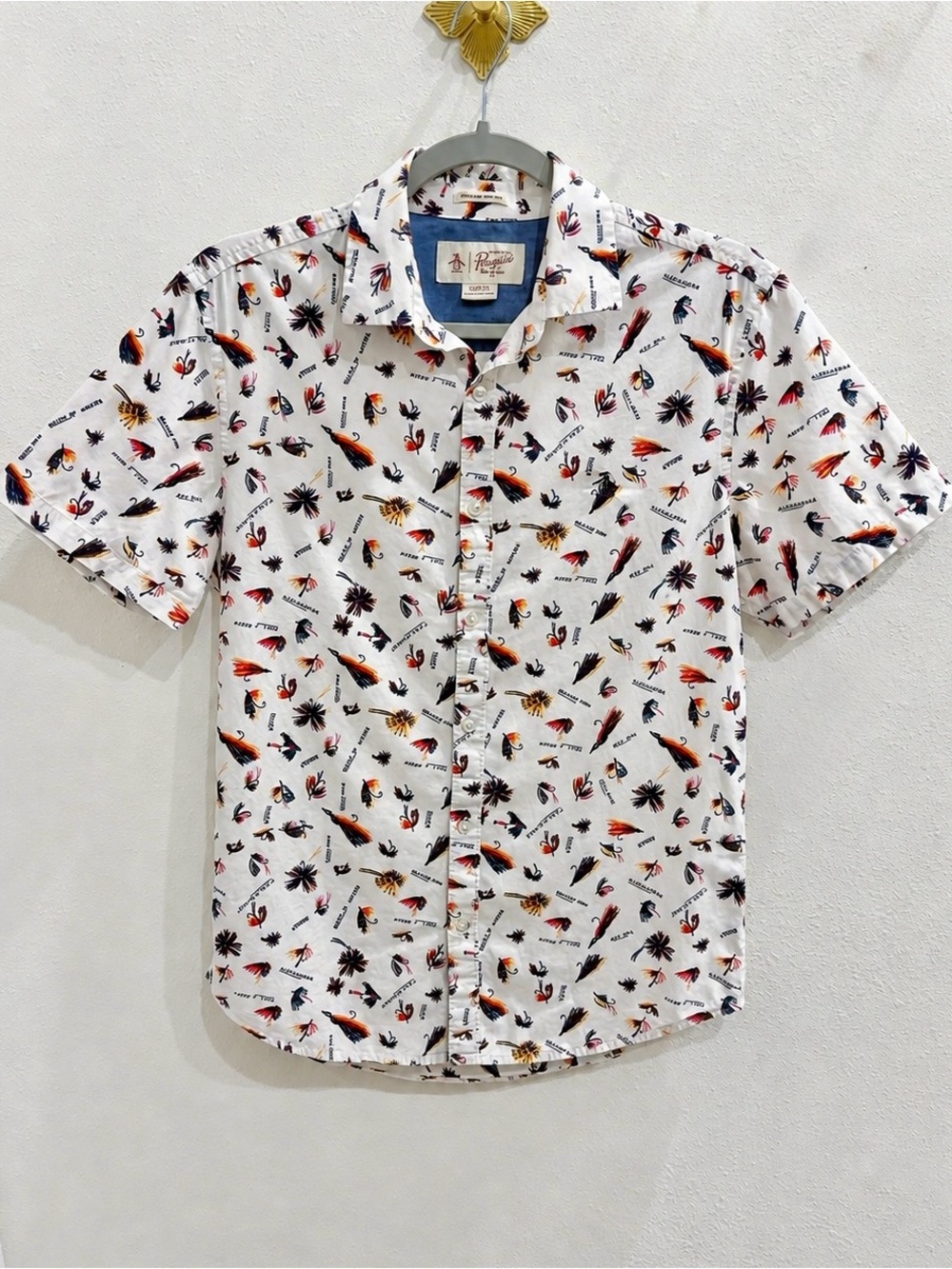 Original Penguin Fishing Fly Print Shirt S Heritage Slim Fit